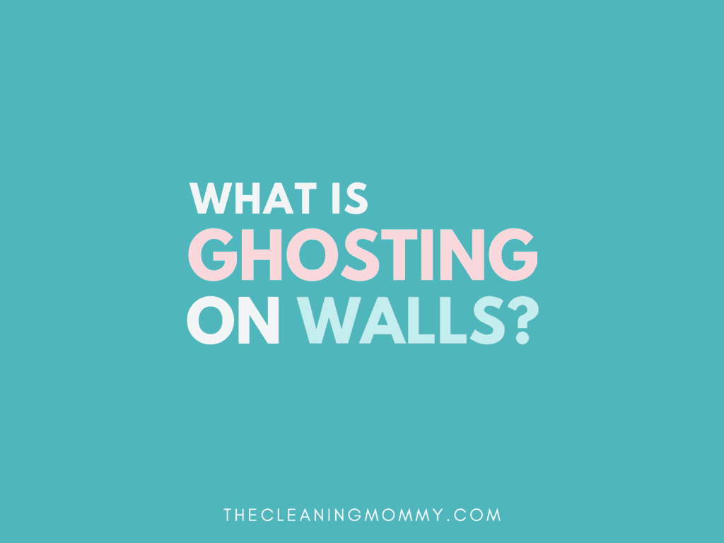 What is ghosting on walls in teal, pink and white font
