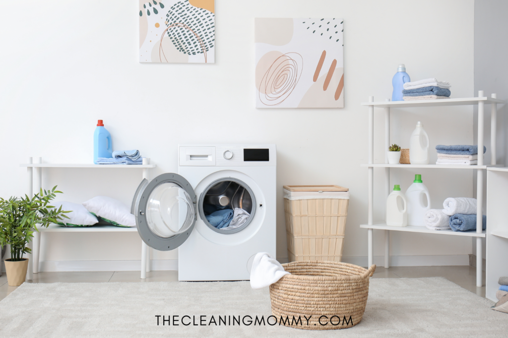 Clean white laundry room