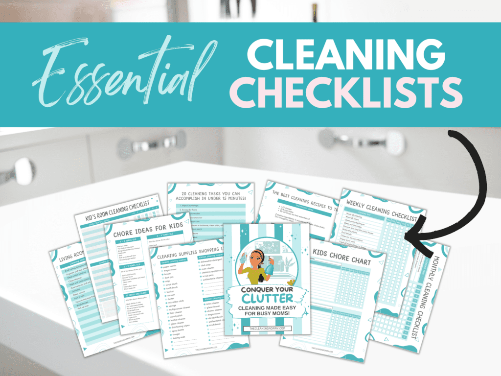 Cleaning checklists and templates in teal and white