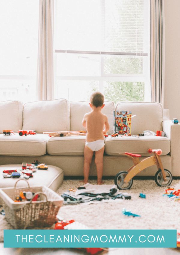 Messy house with baby in diapers