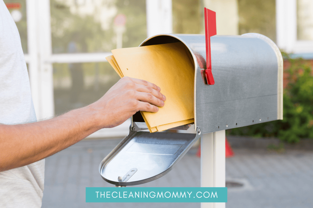 Mom putting mail in mailbox