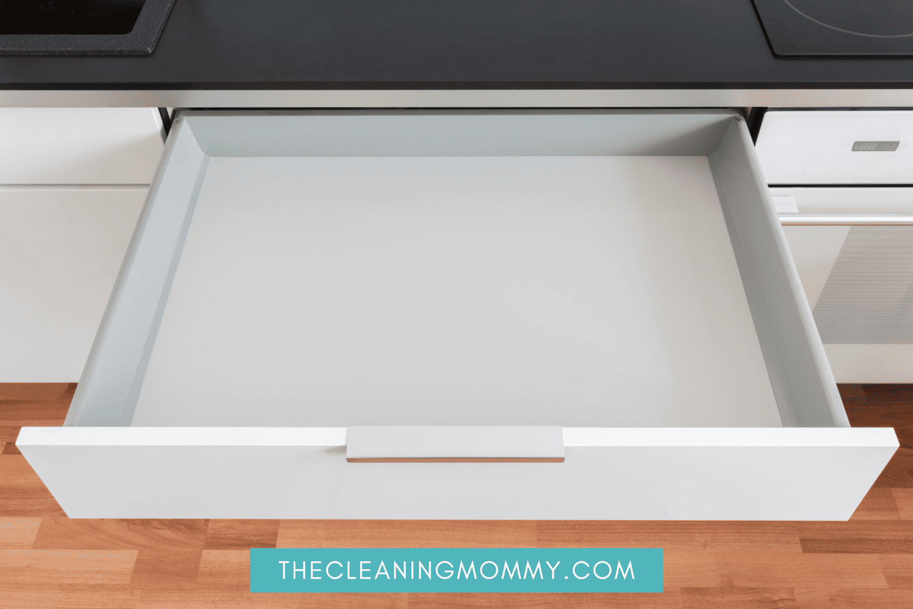Open drawer with a shelf liner in it