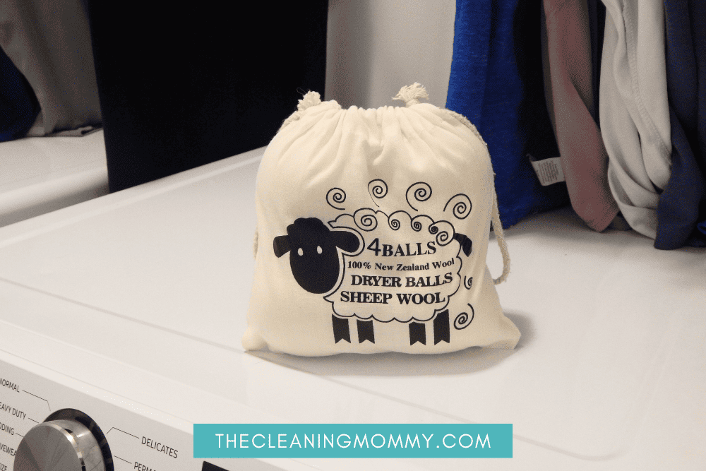 Bag of wool dryer balls on dryer